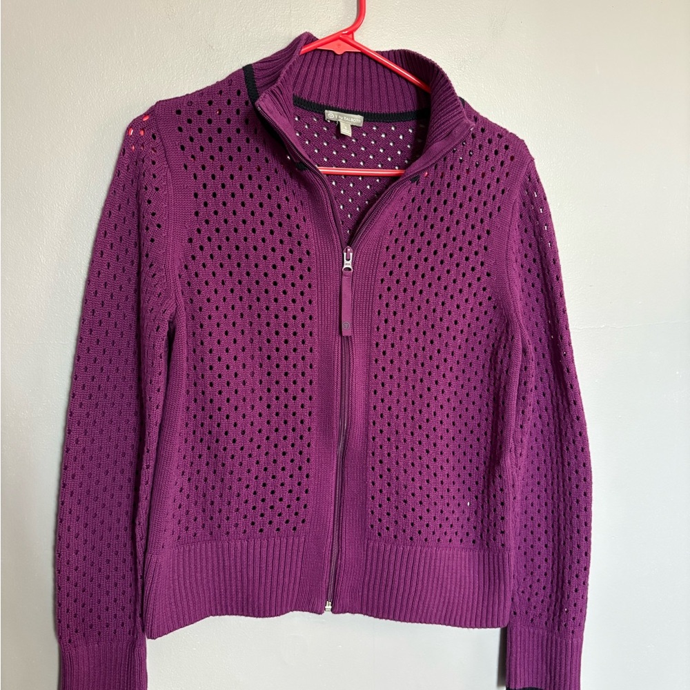 Talbots Women's coolmax full zip Plum Open-Knit Cardigan‎ Small